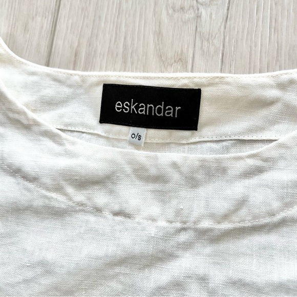 Eskandar Boxy Linen Loose Fit Button Neck Blouse Shirt One Size Made In England - Picture 2 of 7